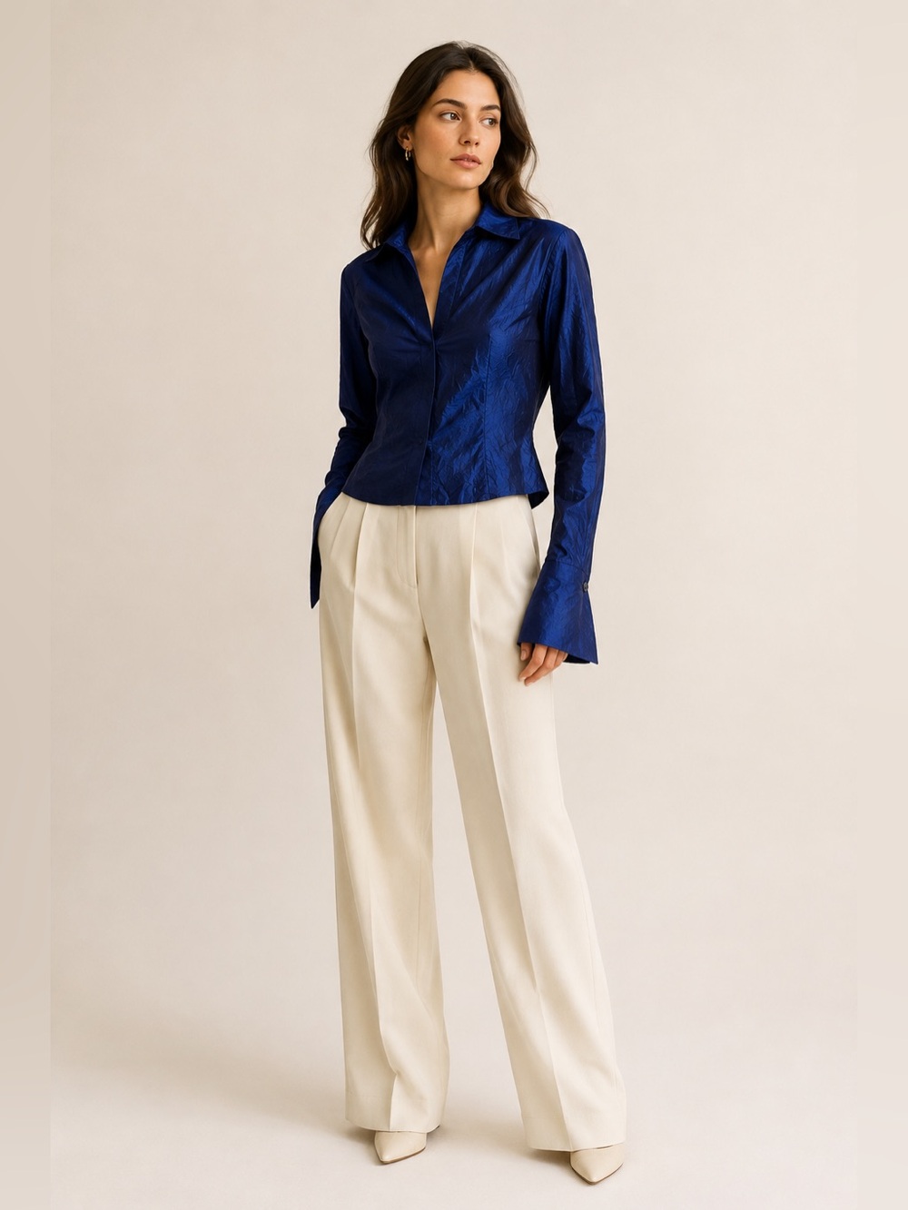 Vintage Y2K Donna Karan New York Silk Mixed Media Blouse Blue Size 12